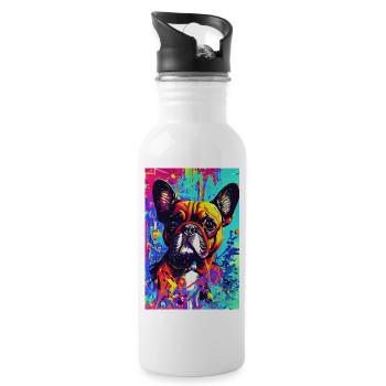 Modern Pop Art Print | colorful | French Bulldog - Water bottle with straw - white - Right