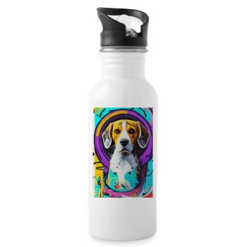 Modernes Pop-Art Print | bunt | Beagle Hund - Trinkflasche mit integriertem Trinkhalm - Weiß - Rechts