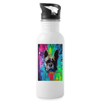 Modern Pop Art Print | colorful | French Bulldog - Water bottle with straw - white - Right