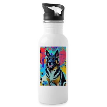 Modernes Pop-Art Print | bunt | German Shepherd - Trinkflasche mit integriertem Trinkhalm - Weiß - Rechts