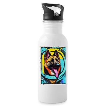 Modernes Pop-Art Print | bunt | German Shepherd - Trinkflasche mit integriertem Trinkhalm - Weiß - Rechts