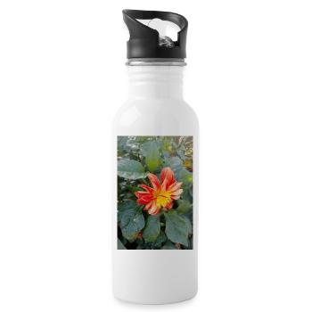 Grossfiedrige Dahlie / Georgine - Trinkflasche mit integriertem Trinkhalm - Weiß - Rechts