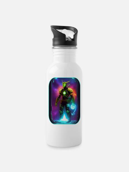 Sciencefiction Cartoon mit Astranaut - Trinkflasche mit integriertem Trinkhalm - Weiß