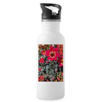 Grossfiedrige Dahlie / Bienenpflanze - Trinkflasche mit integriertem Trinkhalm - Weiß - Rechts