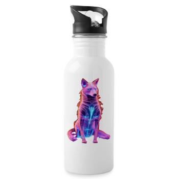 Neon Cyberwolf Art Design - Water bottle with straw - white - Right