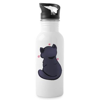 Funny Kawaii Black Cat, Annoyed Cat - Water bottle with straw - white - Right