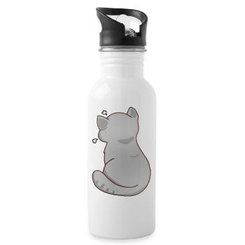 Funny Kawaii Gray Cat, Annoyed Cat - Water bottle with straw - white - Right