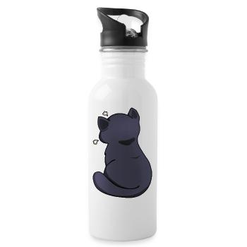 Funny Kawaii Black Cat, Annoyed Cat - Water bottle with straw - white - Right