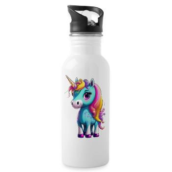 Einhorn / Unicorn Design - Trinkflasche mit integriertem Trinkhalm - Weiß - Rechts