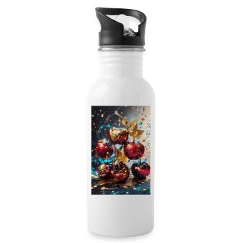 Kirschen mit Gold - Trinkflasche mit integriertem Trinkhalm - Weiß - Rechts