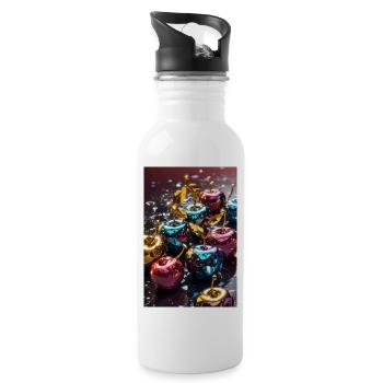 Kirschen Golden Metallisch - Trinkflasche mit integriertem Trinkhalm - Weiß - Rechts