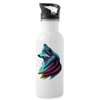 Loup coloré - Gourde avec paille intégrée - blanc - Droite
