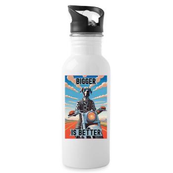 Bigger is Better : Great Dane Riding a Motorcycle - Water bottle with straw - white - Right