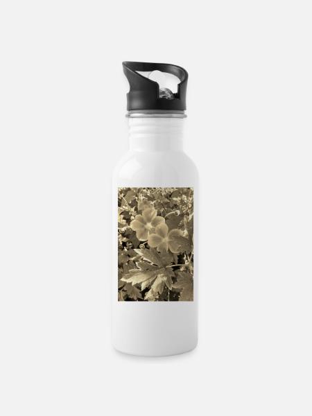 HERBST-ANEMONEN sepia - Trinkflasche mit integriertem Trinkhalm - Weiß