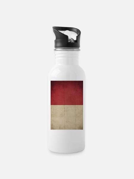 Flagge "Indonesien" - Trinkflasche mit integriertem Trinkhalm - Weiß