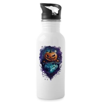 Halloween Kürbis Grusel Fledermaus Schloss Wald - Trinkflasche mit integriertem Trinkhalm - Weiß - Rechts
