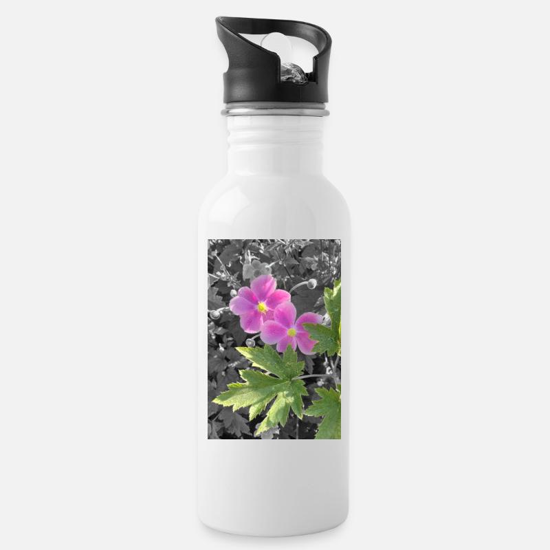 HERBST-ANEMONEN - Trinkflasche mit integriertem Trinkhalm - Weiß