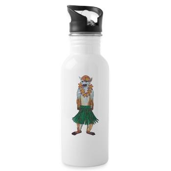 Totenkopfäffchen Affe Hawaii Hulaaffe Hula Hoola - Trinkflasche mit integriertem Trinkhalm - Weiß - Rechts