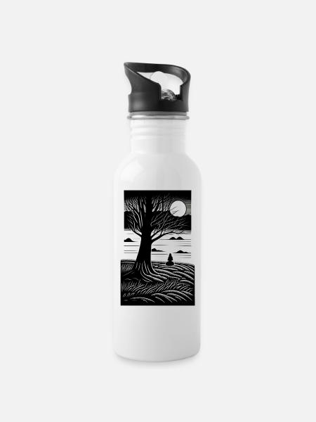 Black & White Full Moon - Water bottle with straw - white