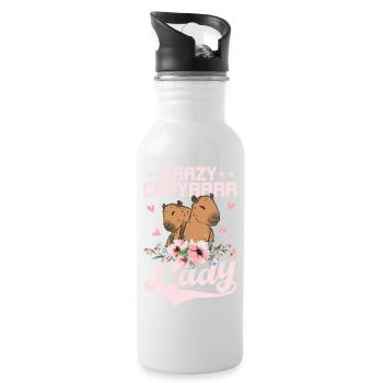 Crazy Capybara Lady Capibara Owner Mammal - Water bottle with straw - white - Right