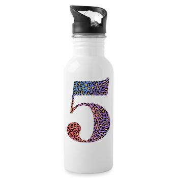 Leopard zum 5. Geburtstag - Trinkflasche mit integriertem Trinkhalm - Weiß - Rechts