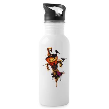 Halloween scarecrow pumpkin face in autumn - Water bottle with straw - white - Right