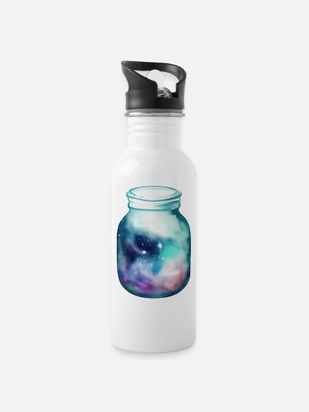 Platz in einem Glas - Trinkflasche mit integriertem Trinkhalm - Weiß