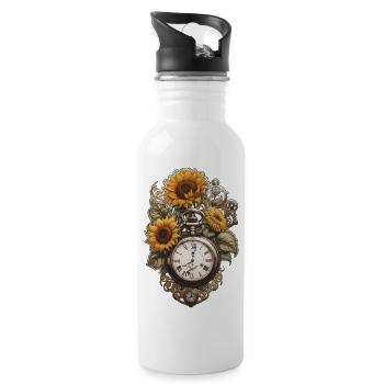 Uhr mit Sonnenblumen - Trinkflasche mit integriertem Trinkhalm - Weiß - Rechts