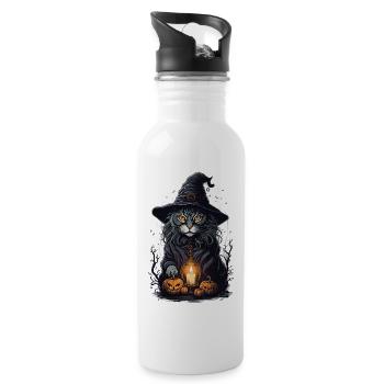 Halloween Katze - Trinkflasche mit integriertem Trinkhalm - Weiß - Rechts