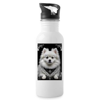 Weißer Pomeranian - Zwergspitz hell Poster & mehr - Trinkflasche mit integriertem Trinkhalm - Weiß - Rechts