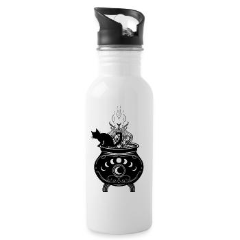 Hexenkessel Katze Halloween Mondphasen - Trinkflasche mit integriertem Trinkhalm - Weiß - Rechts