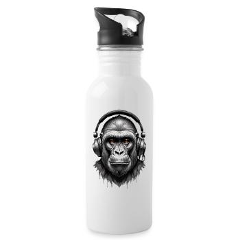 Techno Gorilla - Trinkflasche mit integriertem Trinkhalm - Weiß - Rechts