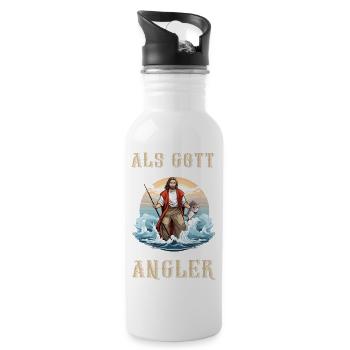 Lustiger Gott Angler Hobby Angeln Spruch - Trinkflasche mit integriertem Trinkhalm - Weiß - Rechts
