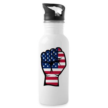 USA Flagge Faust Hand Symbol - Trinkflasche mit integriertem Trinkhalm - Weiß - Rechts