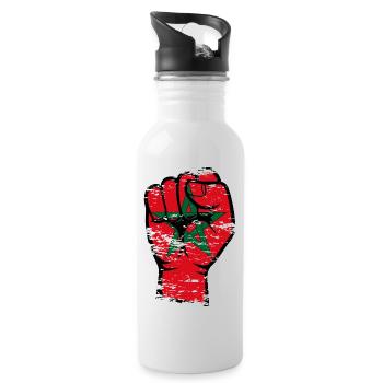 Marokko Flagge Faust Hand Symbol used - Trinkflasche mit integriertem Trinkhalm - Weiß - Rechts