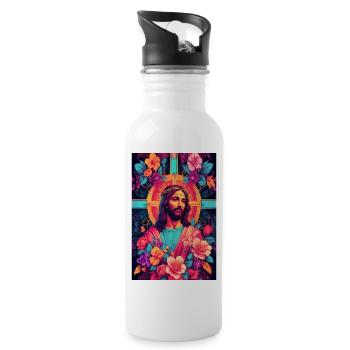 Jesus Christus - Trinkflasche mit integriertem Trinkhalm - Weiß - Rechts
