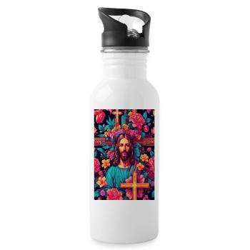 Jesus Christus - Trinkflasche mit integriertem Trinkhalm - Weiß - Rechts