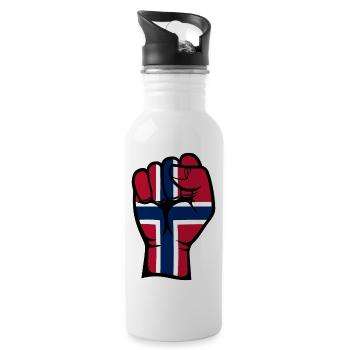Norway Flag Fist Hand Symbol - Water bottle with straw - white - Right