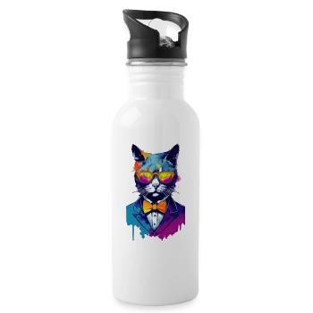 Dapper Cat in a Classic Suit - Water bottle with straw - white - Right