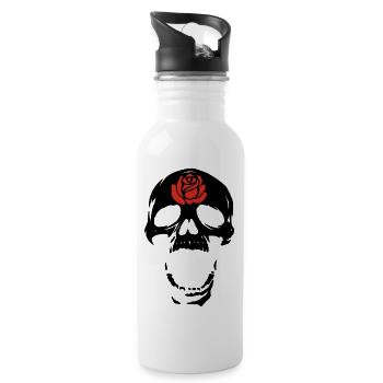 Der schwarze Schädel und die Rose - Trinkflasche mit integriertem Trinkhalm - Weiß - Rechts