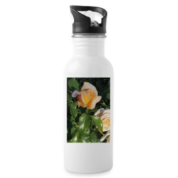 Delicate yellow-light orange rose bud - Water bottle with straw - white - Right