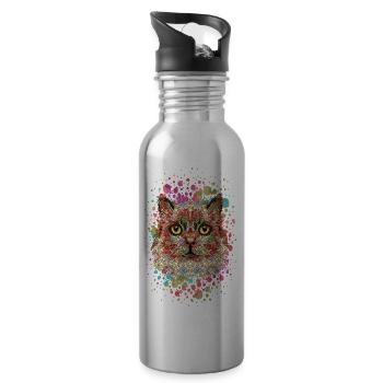 Katze - Trinkflasche mit integriertem Trinkhalm - Lightsilver - Rechts