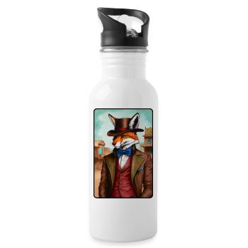Western Fuchs Glückspieler - Trinkflasche mit integriertem Trinkhalm - Weiß - Rechts