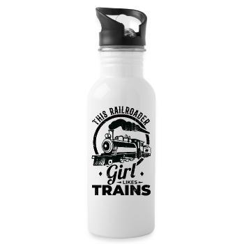 This Railroad Girl Likes Trains - Water bottle with straw - white - Right