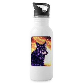 Lila Wolf - Trinkflasche mit integriertem Trinkhalm - Weiß - Rechts