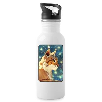 Luchs im Profil - Trinkflasche mit integriertem Trinkhalm - Weiß - Rechts