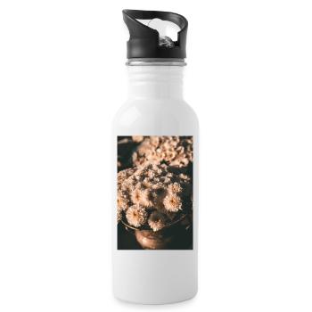 Chrysanthemen Blumen - Trinkflasche mit integriertem Trinkhalm - Weiß - Rechts