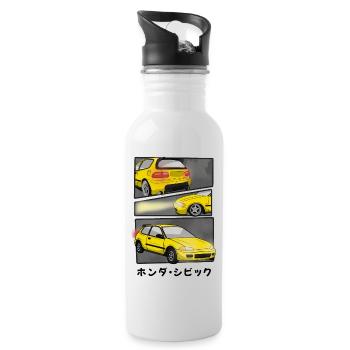 SUNRISE YELLOW CAR COMIC / HATCHBACK - Trinkflasche mit integriertem Trinkhalm - Weiß - Rechts