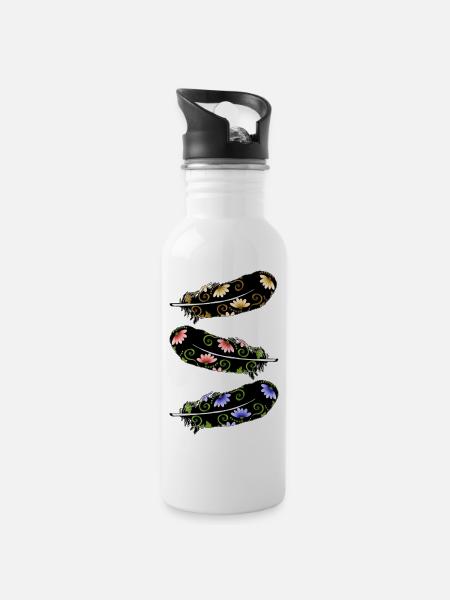 Feder - Trinkflasche mit integriertem Trinkhalm - Weiß