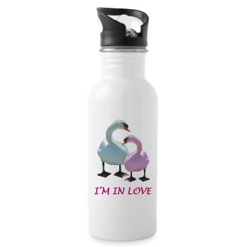Swan Love - Water bottle with straw - white - Right